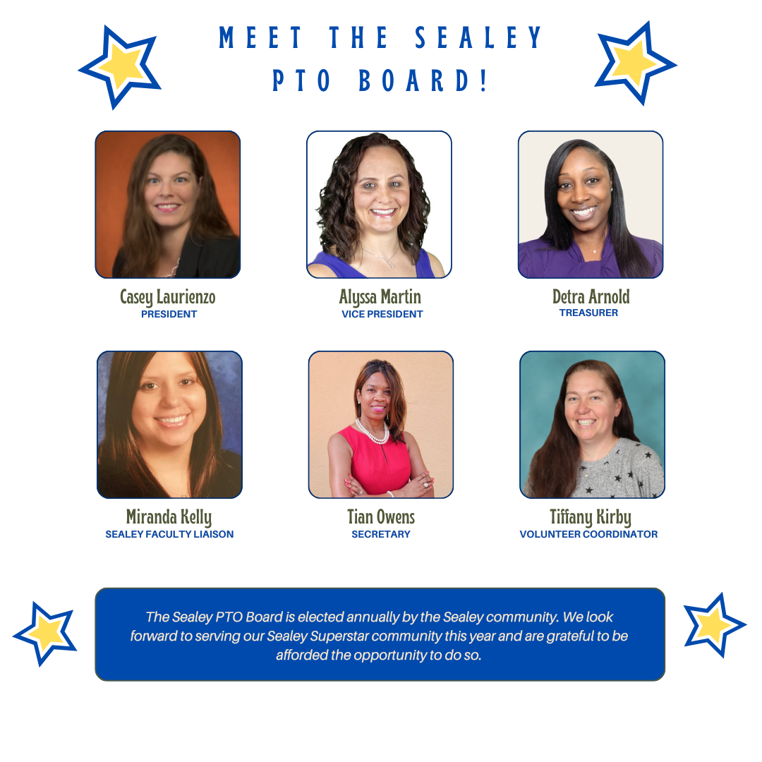 Meet the Sealey PTO Board: Casey Laurienzo, Alyssa Martin, Detra Arnold, Miranda Kelly, Tian Owens, and Tiffany Kirby